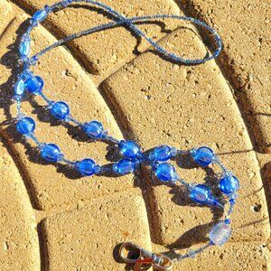 Blue glass beaded neck lanyard